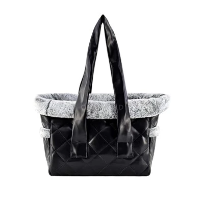 Siyah PU Peluşlu Pet Tote Çanta