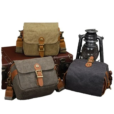 Özel Vintage Kanvas Deri Kamera Messenger Çanta